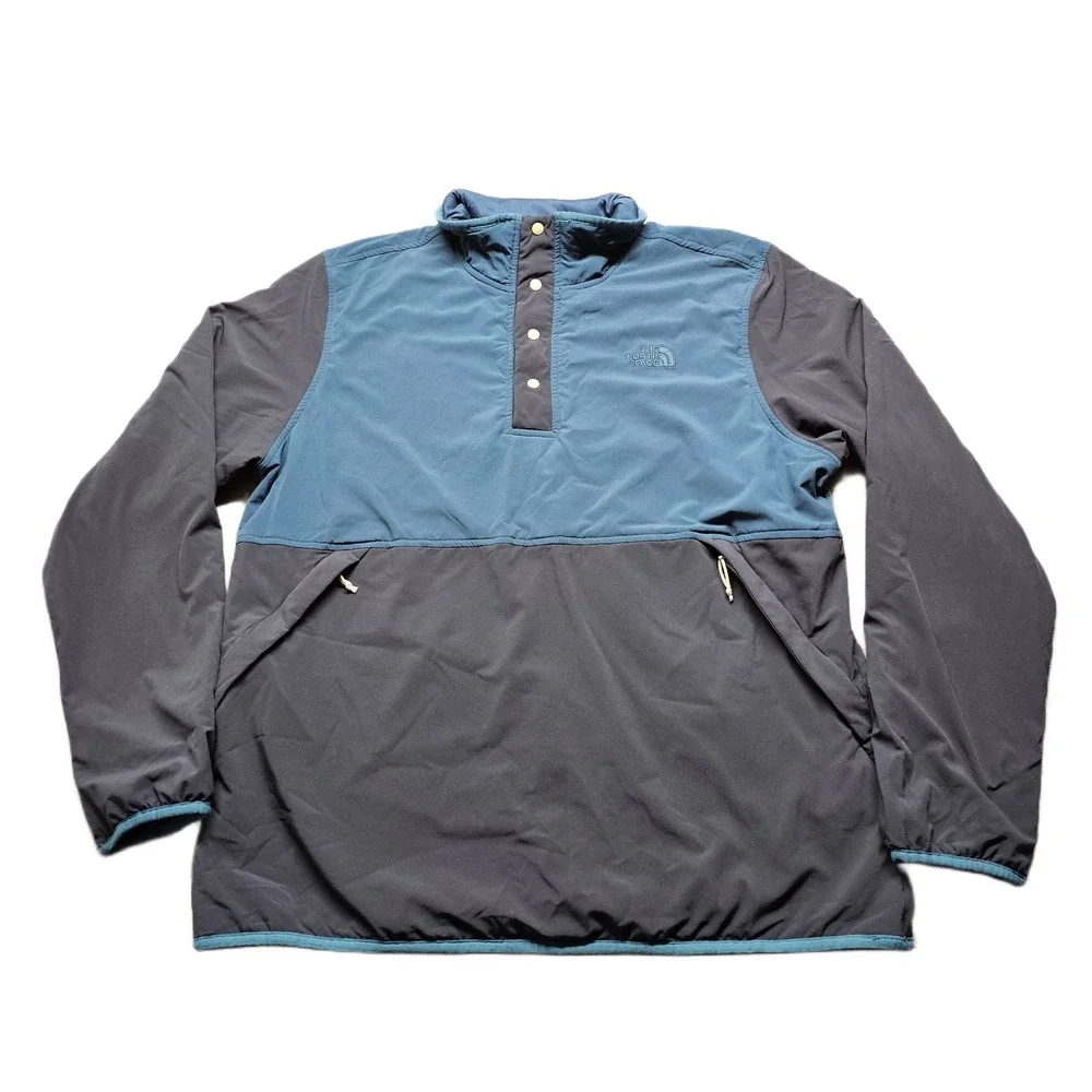The North Face 1/4 Snap Pullover Jacket Mens L Blue Gray Lightweight Long Sleeve